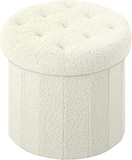 VewePata Runder Ottoman mit Stauraum, Ottoman mit Teddy-Samt-Fußpolster und Stauraum, Fußstütz…