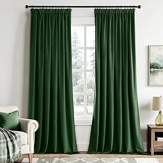 EMEMA Samtvorhang mit Kräuselband Dunkelgrün Samt Gardinen Deko Blickdichte Vorhänge 2er Set, …