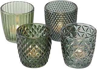 Windlicht Glas grün Teelichthalter 4er Set
