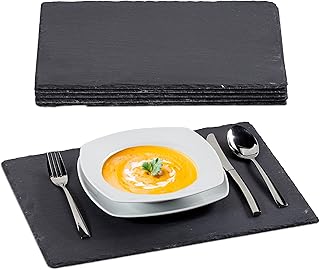 Relaxdays Schieferplatte im 6er Set, große Servierplatten aus Schiefer, zum Servieren & Beschrif…