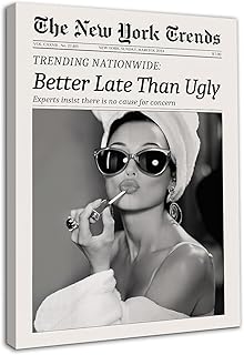 Dazzlewall Gerahmte New York Trends Wandkunst, Schwarz Weiß Zeitung Besser Spät als Hässliches…