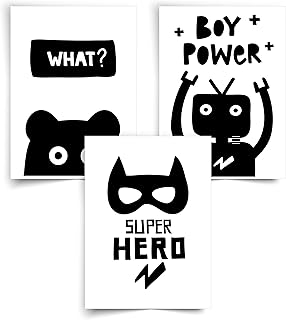 Donari® Poster Kinderzimmer Jungen 21×30 • Kinderzimmer Deko Junge 4er Set • Wandbilder Schw…