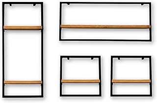 holz4home® 4-teiliges Wandregal Set I Eichenholz Schwarz gerahmt I Ohne Baumkante, Natur geölt …