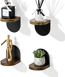 SAYAYO Wandregal Holz Kleine 4er-Set Kleines Regal Wand Schwarz Mini Regal Wandregal Ohne Bohren …