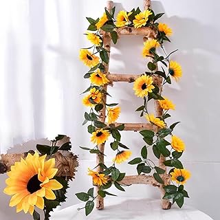Künstliche Sonnenblumen-Girlande, Seiden-Sonnenblume, künstliche Blumen mit grünen Blättern, …