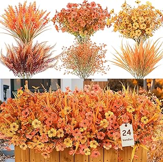 Alupssuc 24 Bündel Herbst Kunstblumen für Draußen, UV Beständige Eukalyptus Veilchen und Lave…