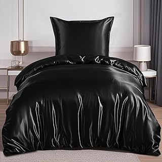 RUIKASI Satin Bettwäsche 135×200 Schwarz – Seidig Luxus Bettbezug mit Glanz wie Seiden Bettwäsc…