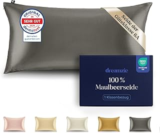 Dreamzie Seidenkissenbezug 100% Silk Pillowcase 22 Momme Güteklasse 6A – Oeko-Tex Zert. für Haa…