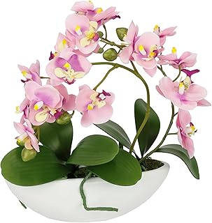 Künstliche Orchidee in Schale 27cm Kunstblume Blume Kunstorchidee Phalaenopsis mit Übertopf Kun…