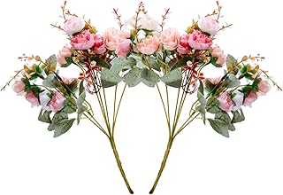 21 Köpfe Künstliche Seide Rose Blumen, 2 Bündel Künstliche Blumen Kunstblumen Deko, Kleine Bl…