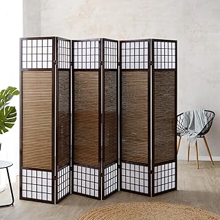 Homestyle4u 191, Paravent 6 teilig Dunkelbraun Bambus Raumteiler Shoji Holz Sichtschutz