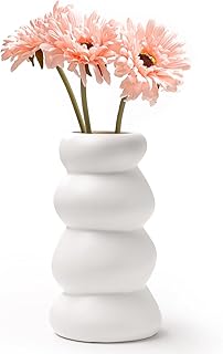 Bosilunlife Keramik Vase Weiß für Pampasgras, Handgemachte Blumenvase Modern, Trockenblumen Vas…