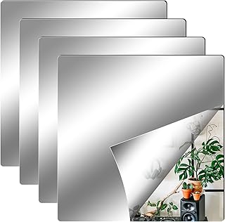 4 Stück Spiegelfliesen Selbstklebend 20x20cm Acrylspiegel Klebespiegel für Schrank Spiegel Selb…