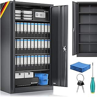 KESSER® Aktenschrank abschließbar mit Flügeltüren 180x60x40cm | Büroschrank aus Stahl mit 4 …