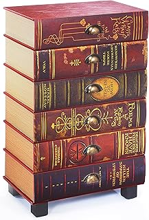 Kobolo Kommode Regal in Buchoptik – Books – rot – 6 Fächer – aus MDF mit bedrucktem Kunstleder