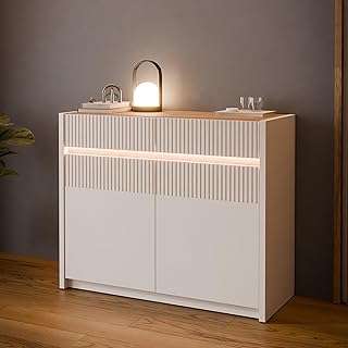 Forte Oak SQUERE Sideboard 100 105, Elegantes Sideboard mit 2 Türen, Beleuchtung und Lamellendes…