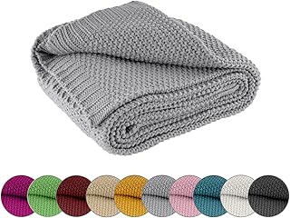 wometo Kuscheldecke Strick 140×190 grau – Strickdecke oekoTex warme weiche Decke mit edlem und sc…