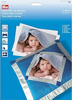 Prym 611930-Kreativ-Stoff zum Bedrucken, Baumwolle, weiß, 5 Bogen A4, 5