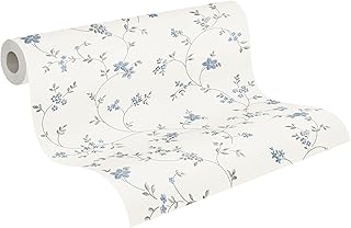 A.S. Création Maison Charme Vliestapete mit floralem Muster 0,53 x 10,05 m – Creme, Grau, Blau…