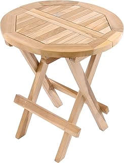 Divero klappbarer Balkontisch NEAPEL aus Teak-Holz, unbehandelt – Farbe: Natur-Braun
