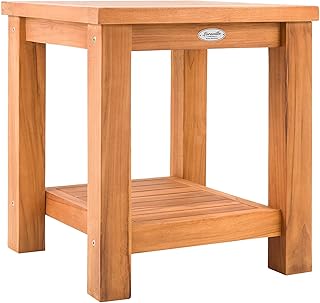 CLP Beistelltisch Outdoor Keaton Teakholz, Gartentisch wetterfest mit Zwei Ablagen, Teaktisch fü…