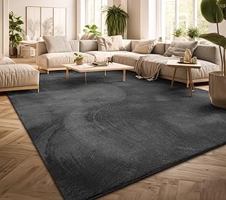 TT Home Wohnzimmer Teppich Kurzflor Anti-Rutsch Rückseite Unifarben Modern Waschbar, Farbe: Anth…