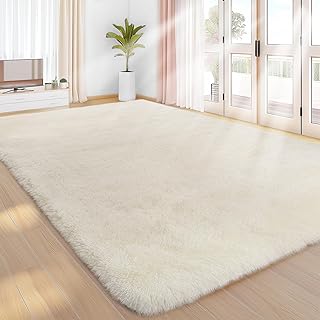 Sour Lemon Hochflor Teppich Creme Teppich Wohnzimmer 120×160 Waschbar Anti-Rutsch Extra Große Te…