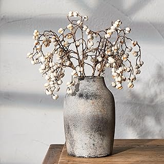 PORCER Rustikale Bauernhaus-Blumenvase aus Keramik, 18 cm, Boho-Vase für Heimdekoration, Terrako…