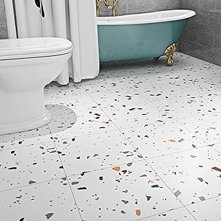 Livelynine PVC Bodenbelag Selbstklebend Weiß Vinylboden Selbstklebend Terrazzo Fliesen 30CM X 30…
