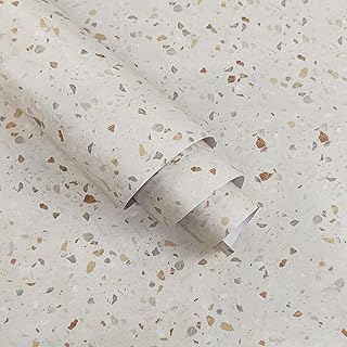 JSEVEM 80CM×4M Breiter Dickes Hellbeige Terrazzo Muster Marmor Möbel Klebefolie Steinoptik Tape…