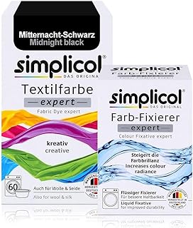 simplicol Textilfarbe expert + Farbfixierer Kombipack, Mitternacht-Schwarz 1718: Farbe für Wasch…