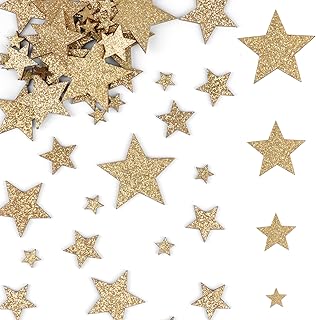 50 Stück Holzsterne Streudeko Glitzer Sterne, 4 Größen Holz Basteln Konfetti, Sterne Tischdeko…