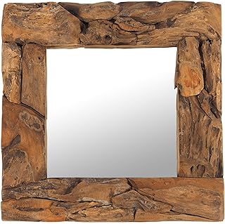 DESIGN DELIGHTS Holz WANDSPIEGEL Teak 50″ | Teakholz (erodiert), Natur, 50x50x3 cm (HxBxT) | Spie…