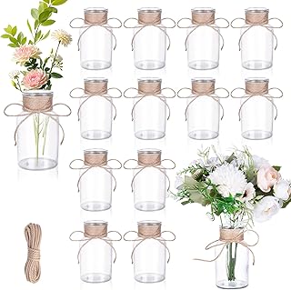 12 Stück Kleine Glasvasen, 125ml Mini Glasvasen mit Juteschnur, Vintage Blumenvasen, Deko Kleine…