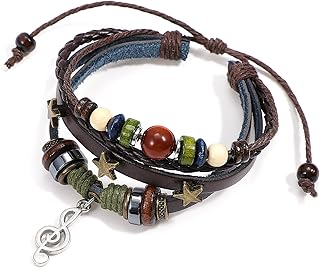 Geflochtene Lederarmband für Männer Frauen, Punk Goth Vintage Armband, Men Geflochten Breites A…