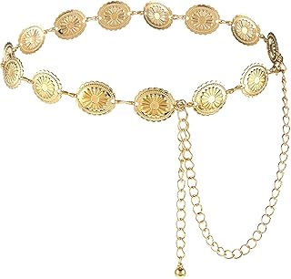 Damen Boho Kettengürtel, Ausgehöhlter Daisy-Chain-Gürtel Verstellbare Taillenkettengürtel Cow…