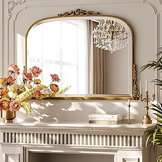 BEAUTYPEAK Wandspiegel Bogen 90×67 cm, Barock Spiegel oval mit Gold Rahmen, Bruchsicherer Vintage…