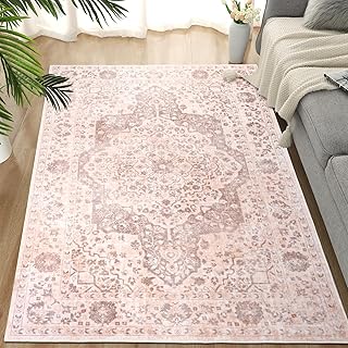 TUKDAK Vintage Teppich Wohnzimmer 120x180cm, Waschbarer Teppich Schlafzimmer, Boho Kurzflor Esszi…