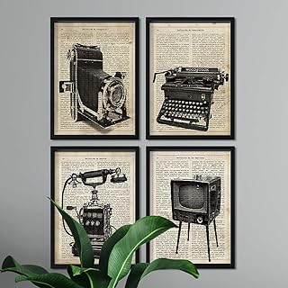 Nacnic Vintage Erfindungen Poster 4-er Set. Vintage Stil Wanddekoration Abbildung von Kamera, Tel…