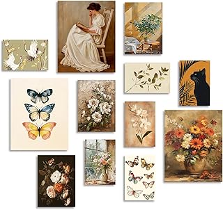 Dazzlewall Vintage Eklektische Wanddekoration Poster Rustikale Blume Schmetterling Leinwand Poste…