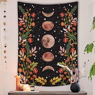 YISUMEI Aesthetic Tapisserie Wandbehang Schlafzimmer Mond Blumen Schwarz Größe M 130x150cm
