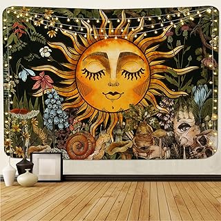 Alishomtll Brennende Sonne Wandteppich Vintage Garten Floral Wandbehang Frühling Mystic Pflanzen…