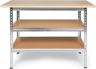 Ondis24 Werkbank Uwe 120cm Metallregal und Werktisch mit höhenverstellbaren Einlegeböden Packti…