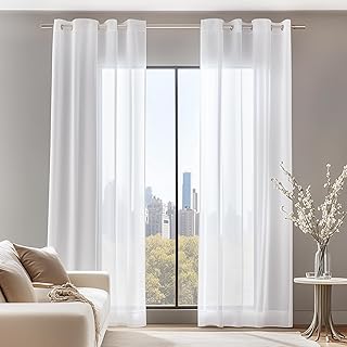 Deconovo 2er Set Ösenvorhang Transparent Vorhang Voile Gardine Voile 229×140 cm Weiß