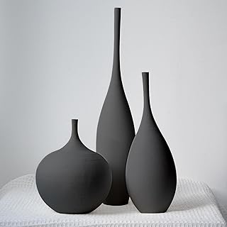 Relexome Schwarz Keramik Vasen 3er-Set, Moderne Skandinavische Deko Vasen, Wabi-Sabi Blumenvasen,…