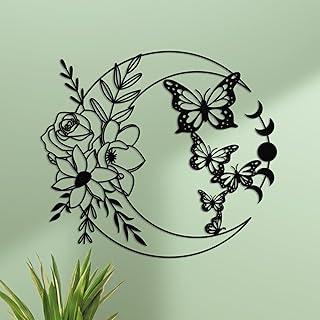 ruelen Metall Mond Schmetterling Wanddekorationen Mond Blumen Aufhängen Boho Stil Wandkunst Hän…
