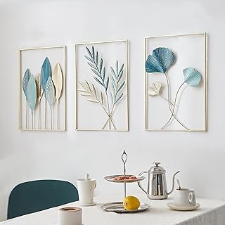 Gold Wanddeko Metall Moderne Wandornament Heimdekoration, 3er Set Metall Wandskulptur, Metallbild…