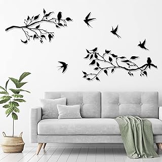Wanddekoration mit Vögeln aus Metall,Vogel auf Zweig,Metall Vögel Wanddekoration Hängende Blä…