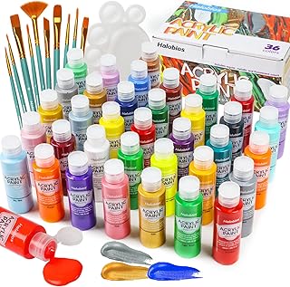 Halobios Acrylfarben-Set mit Pinsel und Palette – 36×60 ml hochwertige ungiftige Acrylfarbe, m…