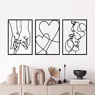 ESTART Minimalistische Metall-Wanddekoration, 3 Stück, Valentinstag, Liebhaber, Kuss, Hand, Äst…
